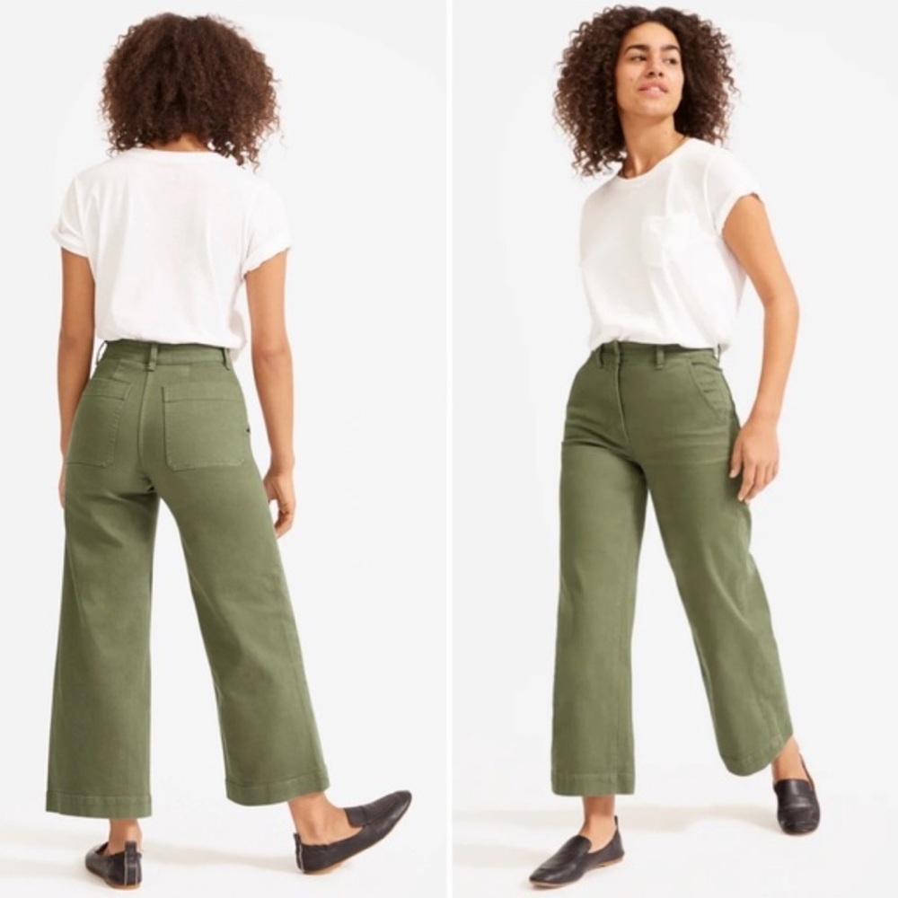 Everlane Cropped Olive Green Wide-Leg Pants